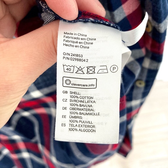 Womens Classic Long-Sleeve Light Plaid Flannel Shirt - Red-White-Blue - US 4 - Picture 6 of 6
